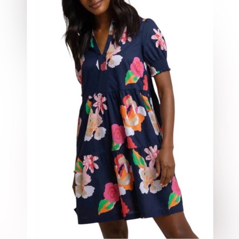 Southern Tide Mina Garden Splendor Tier Dress Floral Navy Blue S